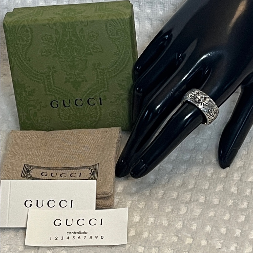 Gucci Garden Cat Head Arabesque Ring Silver Ag925